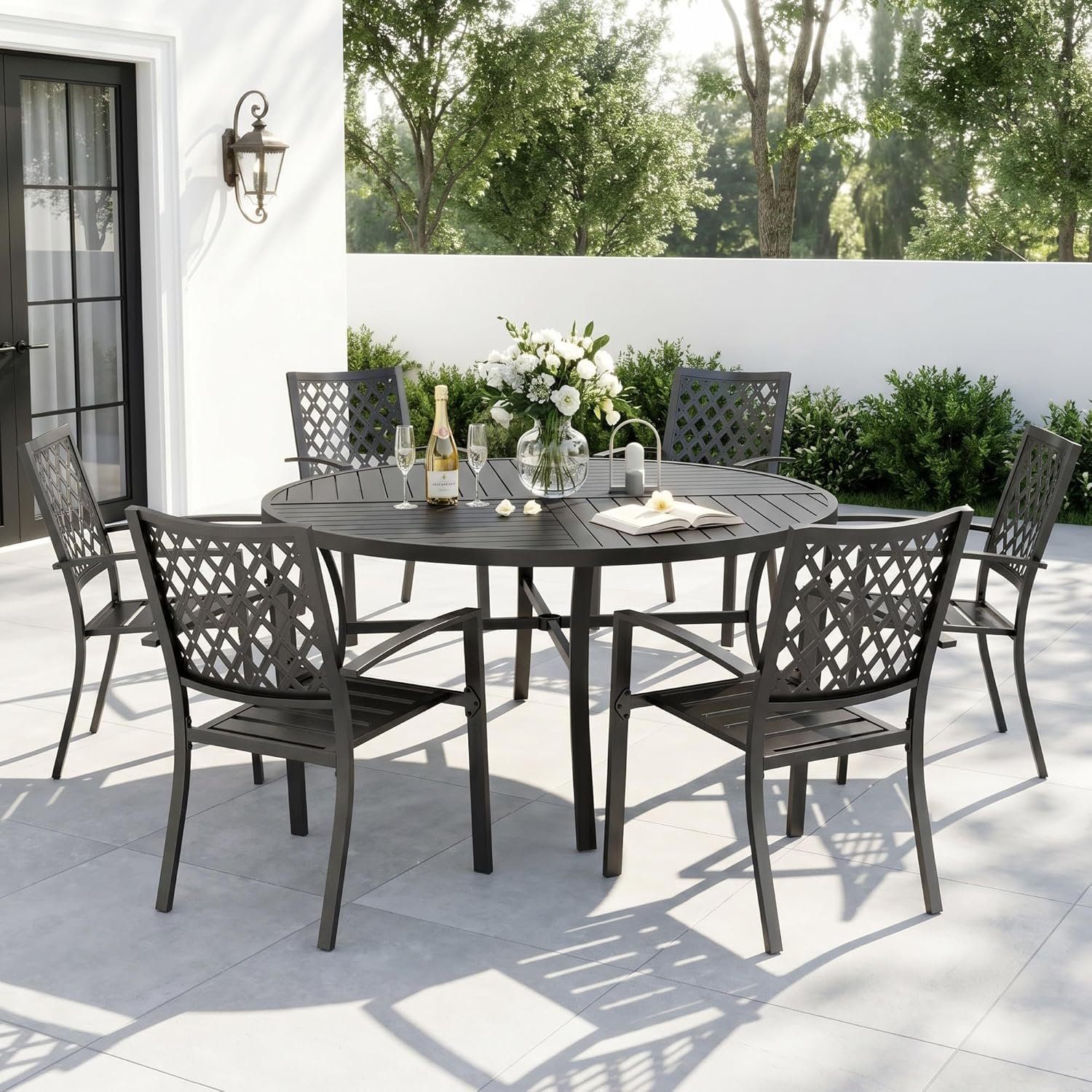 Sophia & William Round Patio Table and Chairs Set, Outdoor Dining Set for 6, 7 Piece Metal Patio Furniture, 54″ Black Table for Patio, Deck, Yard, Porch