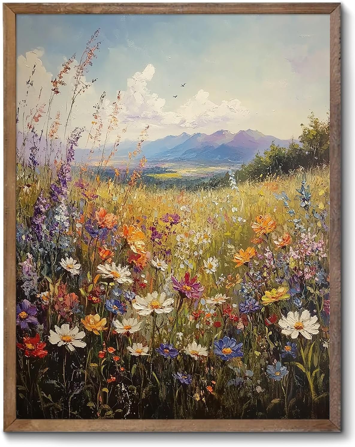 XOCUUI Vintage Wildflowers Wall Art, Farmhouse Field Landscape Oil Paintings Paintings Art Decoration Nature Scenery Colorful Floral Canvas Prints Suitable For Living Room Bedroom 8×10 In Unframed
