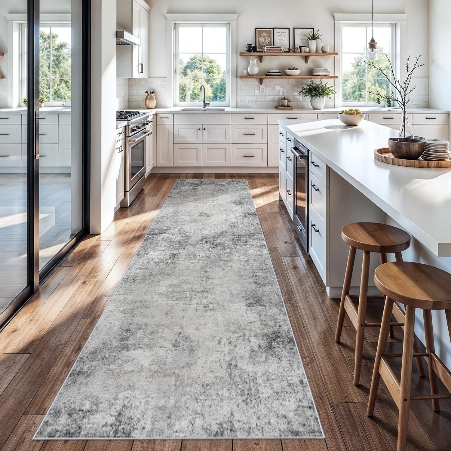 3x14ft Washable Runner Rug for Hallway: Modern Non Slip Wide Carpet for Kitchen Entryway Bathroom – Extra Long Soft Throw Floor Mat Neutral Low Pile Accent Rugs for Boho Home Decor (3×14 Grey)