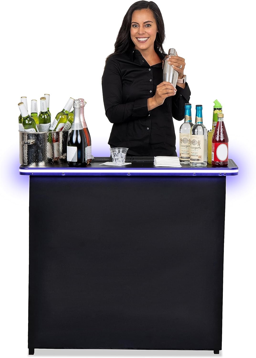 GoBar Portable Bar Table for Events – Black, 3 Skirts, or LED – Pop Up Mobile Bartending Station with Travel Carrying Case