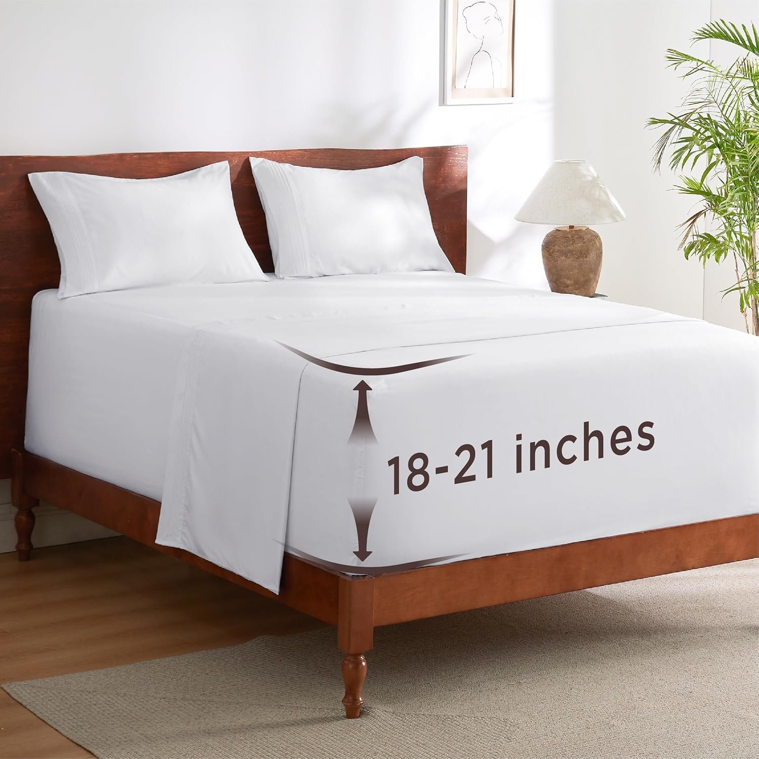 Bedsure Deep Pocket Queen Sheets Set – Fits Mattresses Up to 21 Inches Thick – 4 Piece GentleSoft Bed Sheets, Moisture Wicking, Soft & Cooling Bedsheet & Pillowcases, Easy & Secure Fit, White
