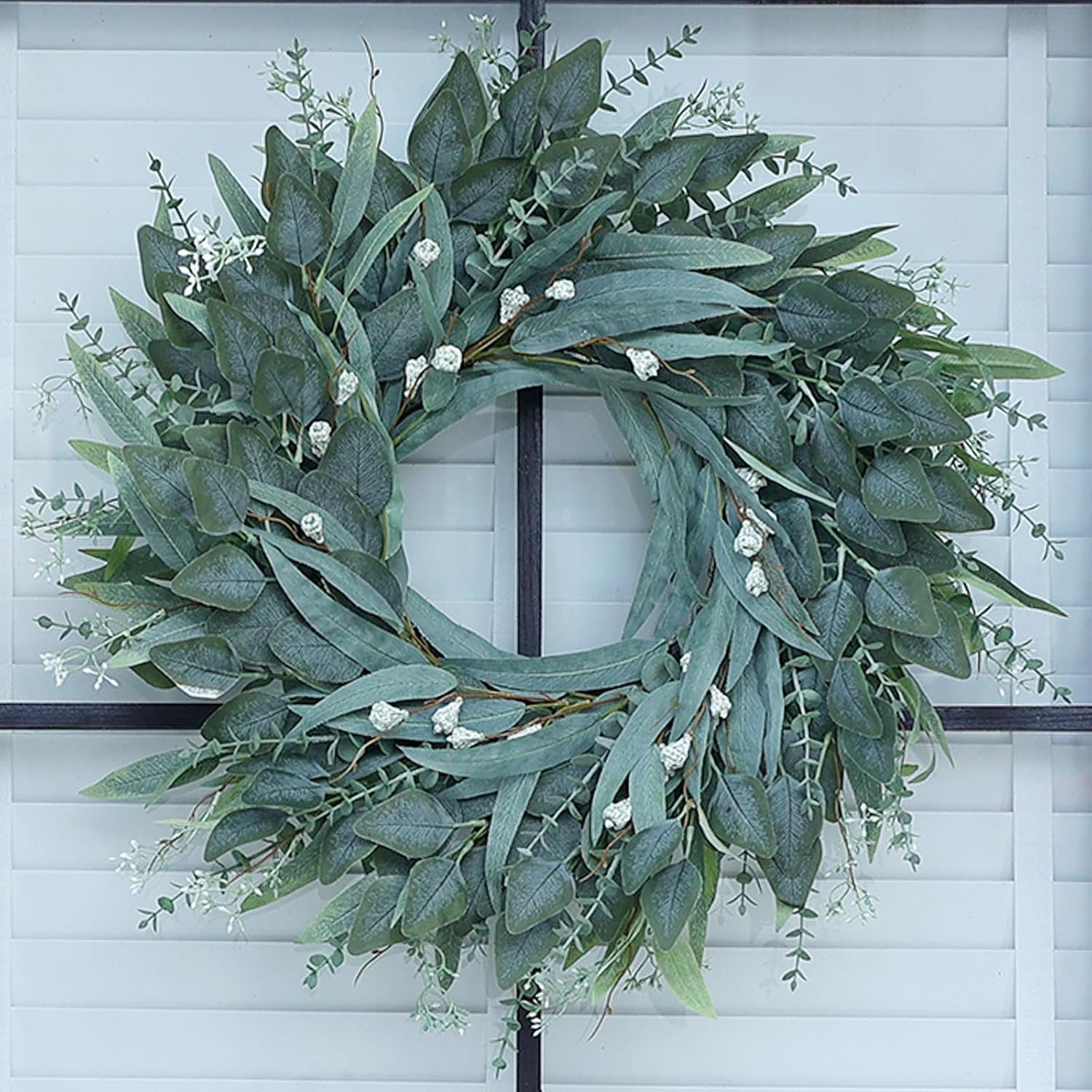 26″ Eucalyptus Wreath for Front Door – Large Artificial Greenery Outdoor Wreath for Porch, Window,Farmhouse,Home,Holiday,Hanging Decor- Spring, Summer, Fall, All Seasons (Green)