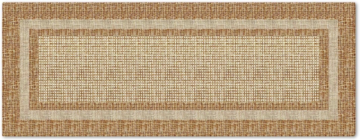 Artoid Mode Beige Rectangle Plaid Washable Doormat, Seasonal Decor Non Slip Low-Profile Absorbent Natural Rubber Back Door Mat 17×47 Inch