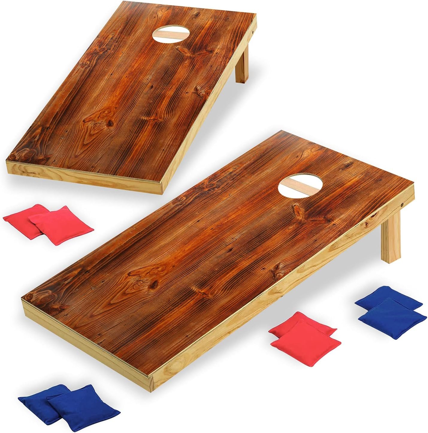 Solid Wood Premium Cornhole Game Set, Bean Bag Toss Game for Tailgate, Outdoor, Backyard – Professional Portable Cornhole Boards & Set of 8 Cornhole Bean Bags (Junior, Tailgate, Regulation Size)