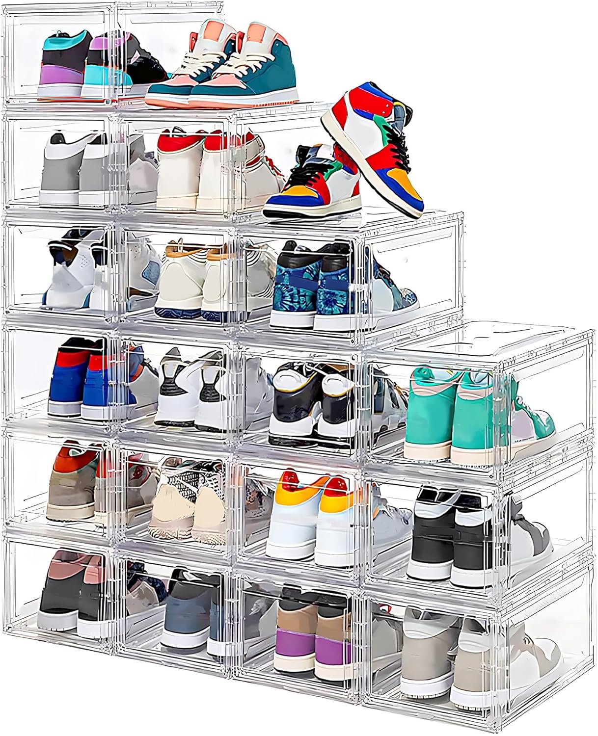 MMBABY 12 Pack Acrylic Clear Shoe Boxes, Ultra Clear Stackable Sneaker Display Cases with Magnetic Door, Professional Grade Shoe Display Case for Sneakers & Boots, Fits Up to US Men’s Size 15