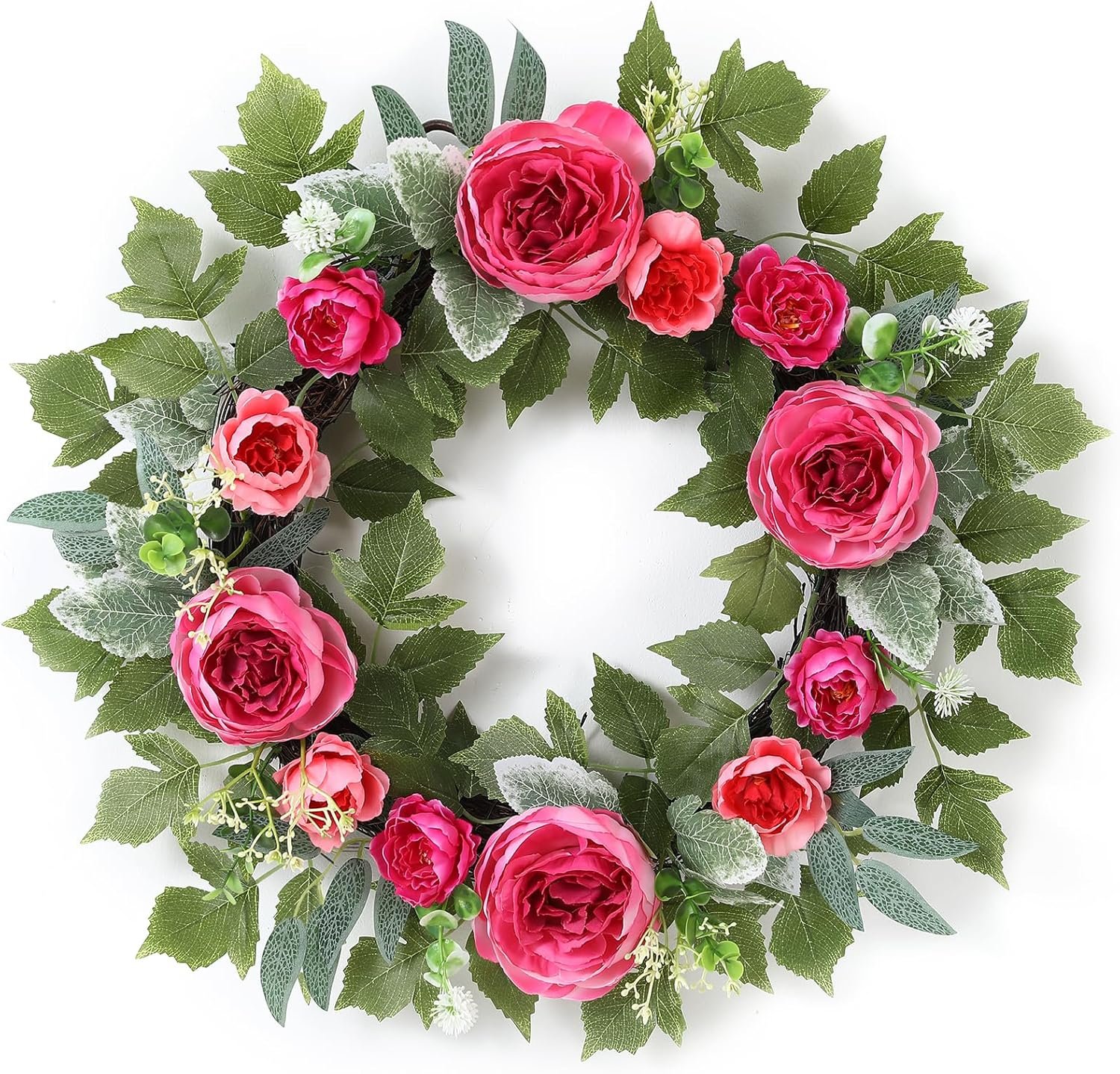 20″ Peony Wreath for Front Door – Artificial Hot Pink Peony Summer Floral Wreath for Wall, Window, Wedding,Home Decor, Housewarming Gift