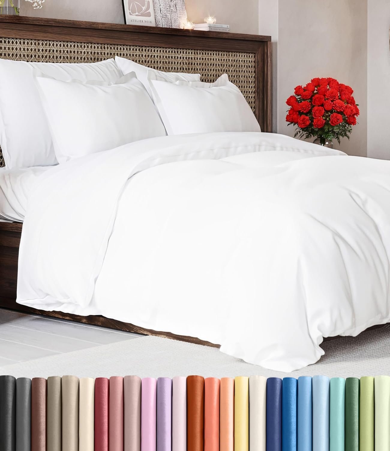 Duvet Cover Queen Size Set – Extra Soft Queen Duvet Cover 90″ x 90″ with 2 Pillow Shams for Women, Men, Kids & Teens – Hotel Luxury, Easy-Care w/Zipper Closures & Ties – Comfy and Breathable (White)