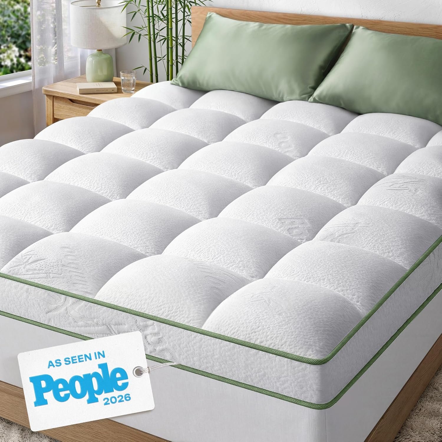 Extra-Thick Queen Size Mattress Topper – Ultra Plush & Soft Viscose Derived from Bamboo Mattress Pad, Naturally Cooling & Perfect for Full Body Support, Snow White
