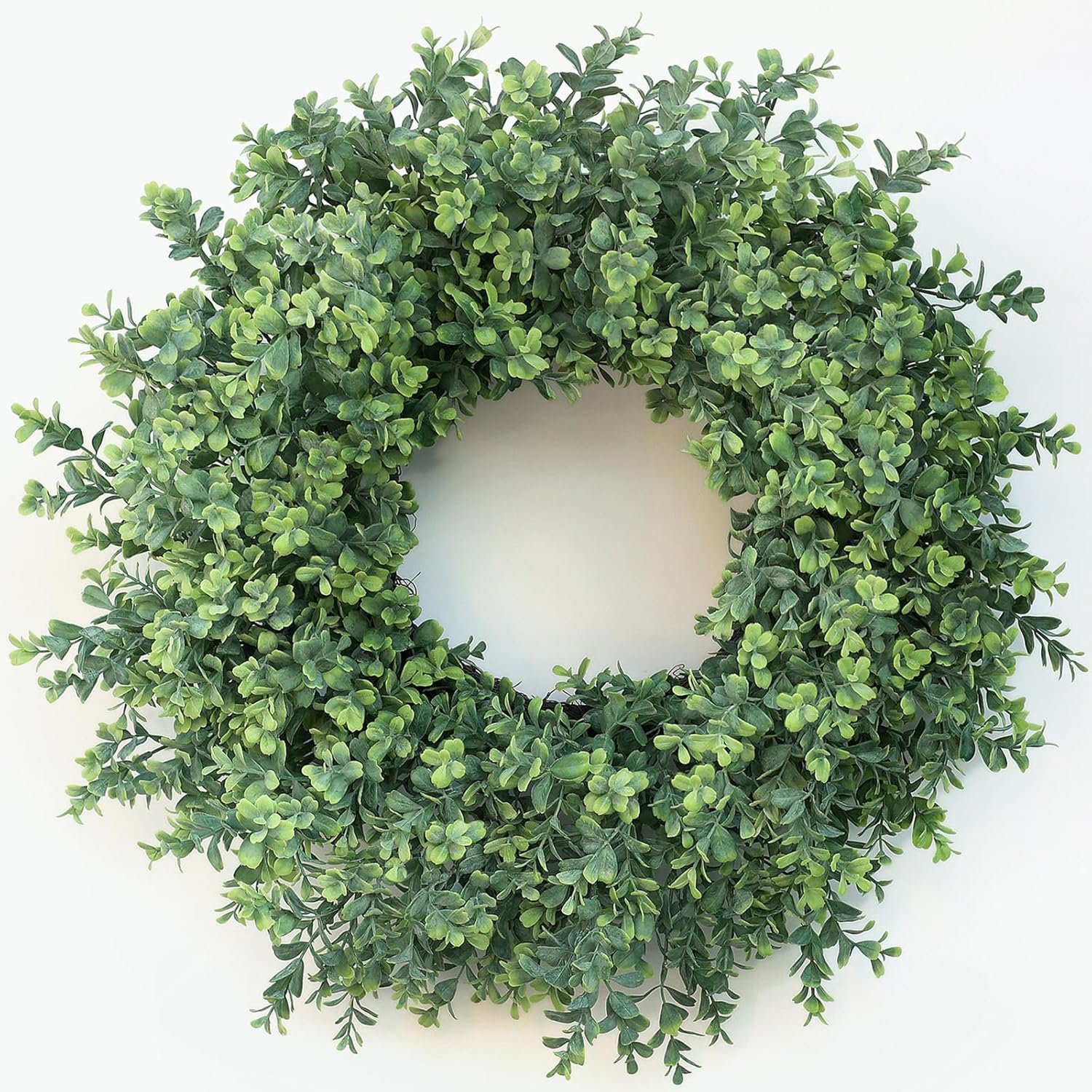 26” Large Boxwood Wreath for Front Door, Porch, Window- Artificial Boxwood Leaves Greenery Outdoor Wreath for Home, Farmhouse Wall Decor- Spring, Summer, Fall, All Seasons (Green)