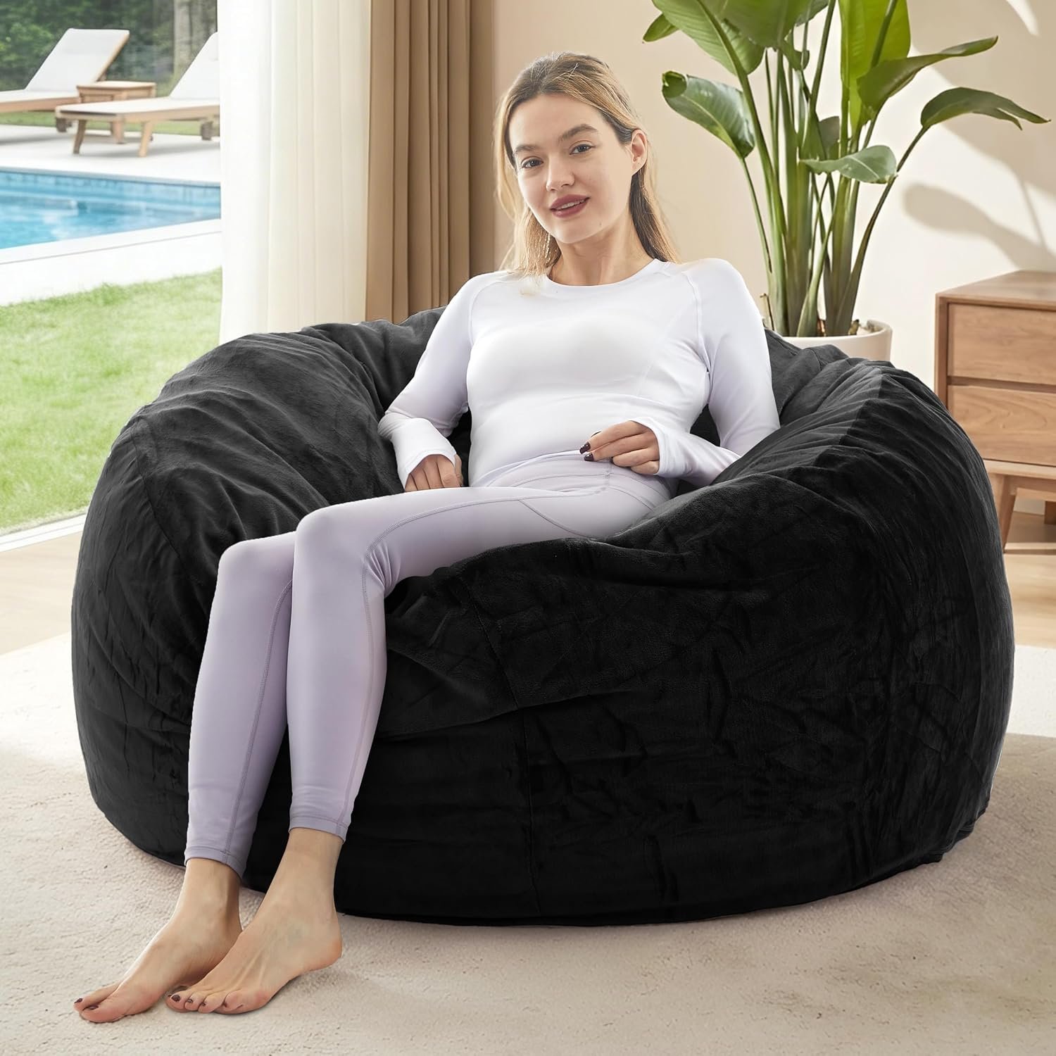 Giant Bean Bag Chair with Memory Foam Filling Beanbag for Adult 8 Colors, Machine Washable Removeable Flannel Cover, Soft Cozy for Bedroom, Living Room – 3 Feet Black