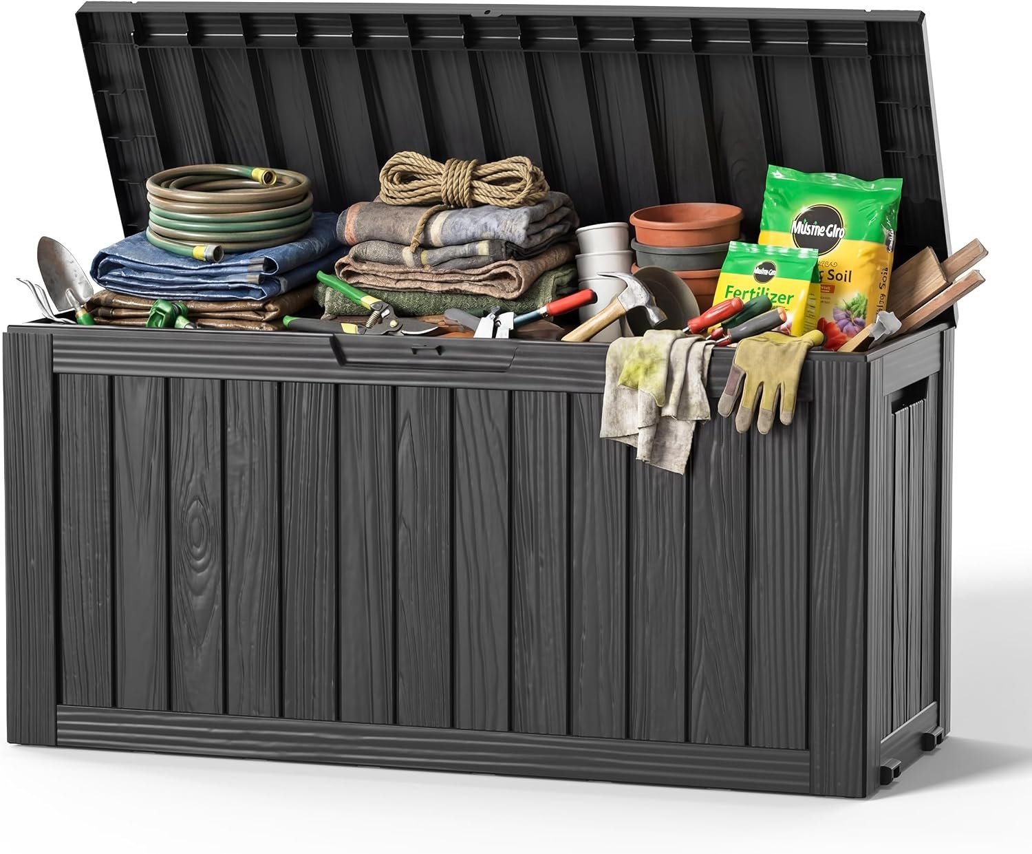 DRATO 90 Gallon Deck Boxes Outdoor Waterproof, Lockable Outside Storage Box with Wheels for Patio Furniture Pool Supplies Garden Tools, Weatherproof Resin Storage Box for Backyard (Black, 90 Gallon)