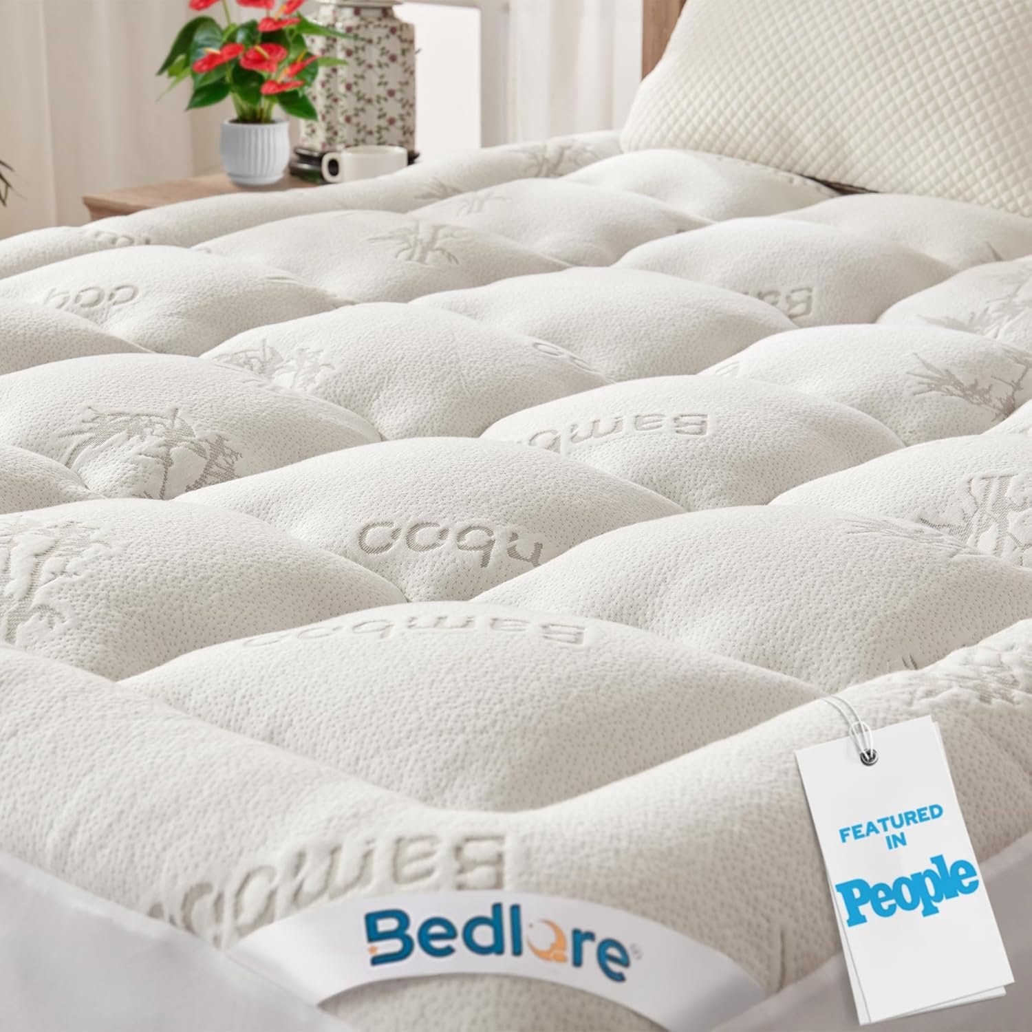 BEDLORE Queen Mattress Topper Viscose Derived from Bamboo, Thick Pillow Top Mattress Pad with Stretchable Pockets for 6-18 inches Mattress, Soft Breathable Mattress Topper for Back Pain Relief