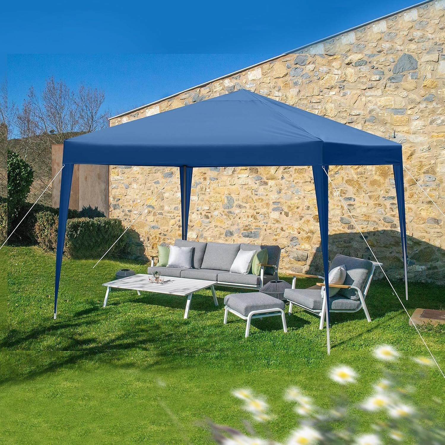 10x10ft Outdoor Pop Up Canopy Tents,Portable Instant Folding Shelter Gazebos,Waterproof Beach Tents,Easy Up Instant Commercial Canopy Tent,with Carry Bag,for Garden Camping Wedding Party BBQ (Blue)