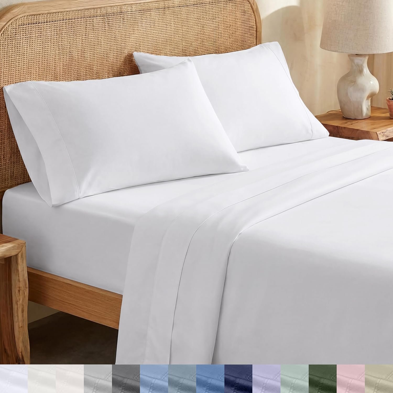 California Design Den Twin Sheets Set – Soft 100% Organic Cotton Sheets with Deep Pockets, Crisp Percale, Breathable and Durable Bedding Set – White