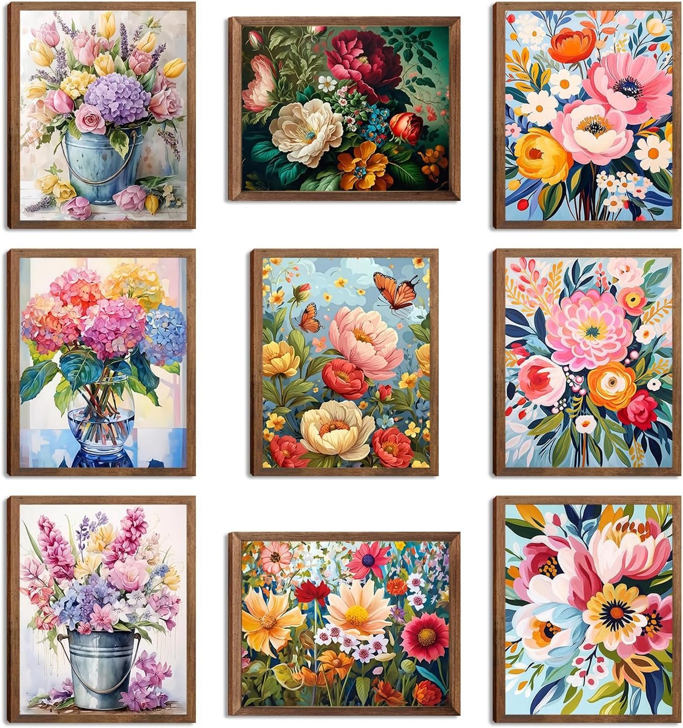 Flowers Market Posters Wall Art Paints Set of 9, Preppy Minimalist Canvas Decor Prints,Vintage Beautiful Flowers in Bucket Pictures for Bathroom Living Room Dorm Home Decor Gifts 8x10In Unframed