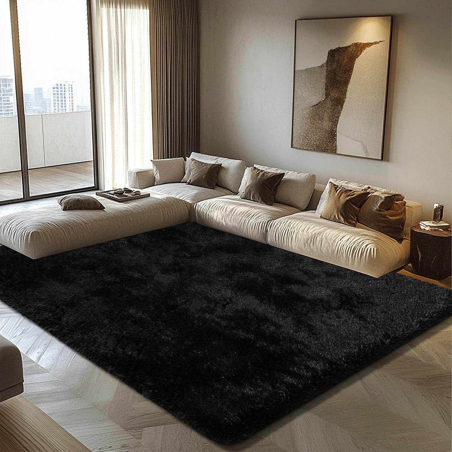 6×9 Fluffy Area Rug for Living Room,Shag Area Rugs for Bedroom,Black Soft Fuzzy Rug Non-Shedding Indoor Plush Carpet for Kids Bedroom Nursery Dorm Home Decor