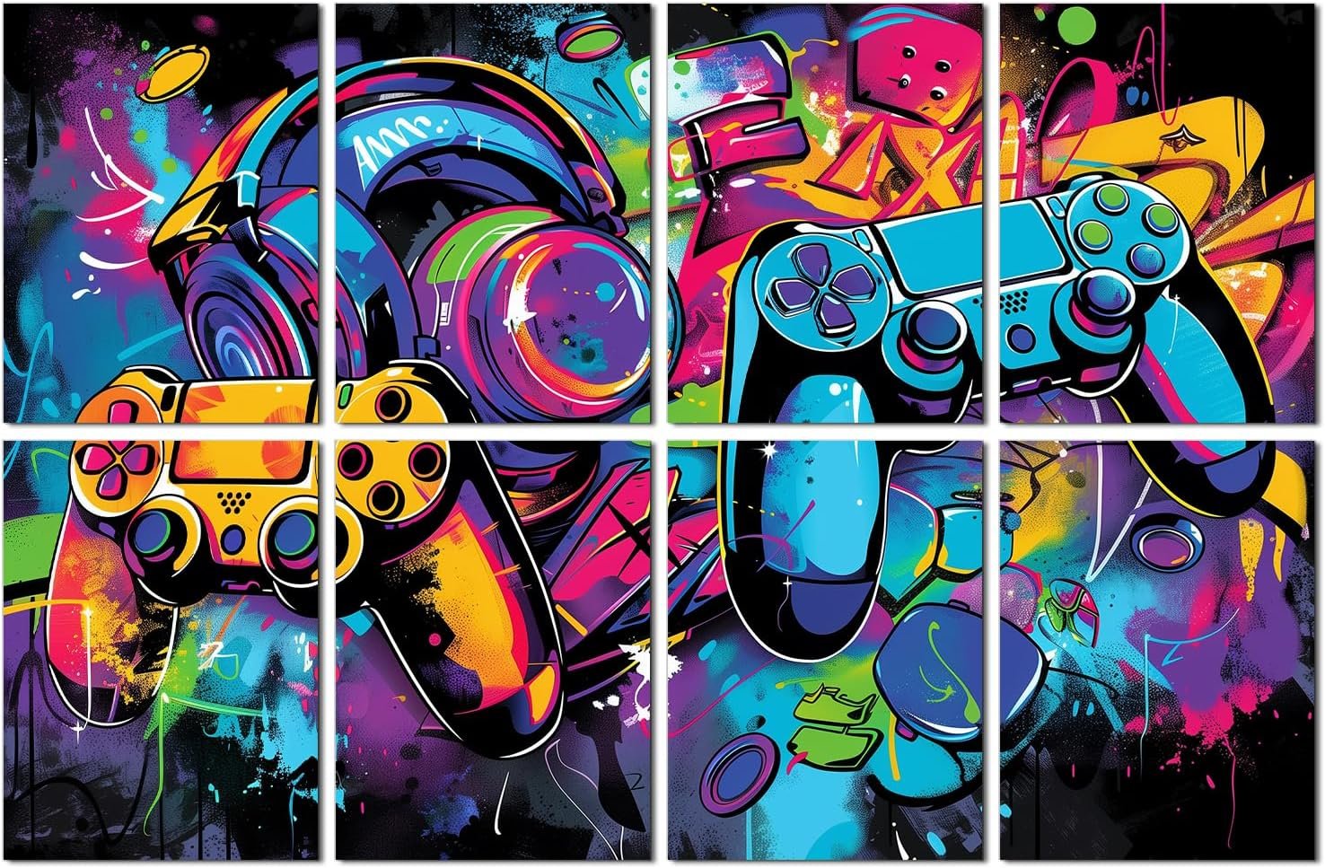FurnoFlexArt Acoustic Panels Tiles Decorative Room Sound Proof Foam Absorbing Panels Noise Dampening Canceling Reducing Blocker for Walls (Game Graffiti)