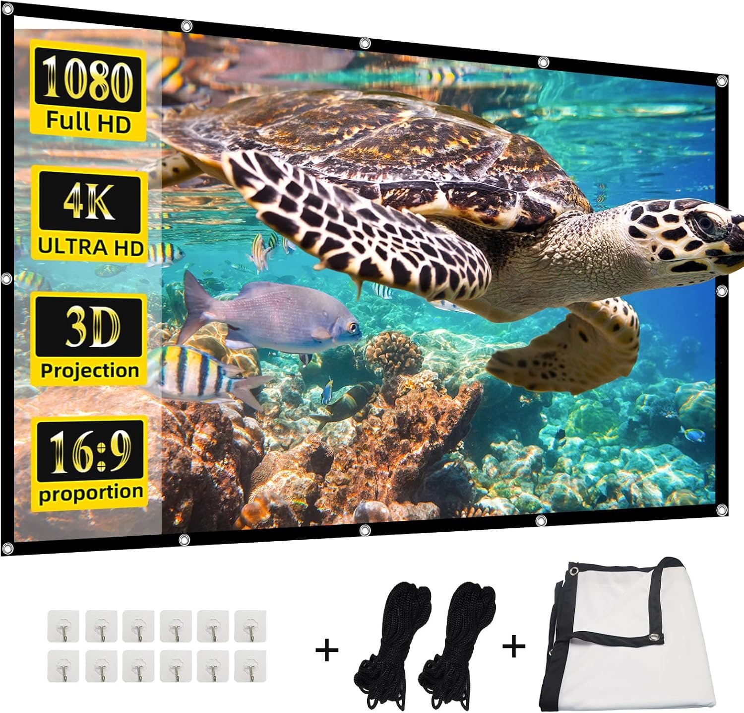 Projector Screen,HUANYINGBJB 4K 16:9 HD Rear Front Projector Screen Foldable Projection Screen Double-Sided Portable Outdoor Indoor Projector Screens for Movie Home Theater (120)