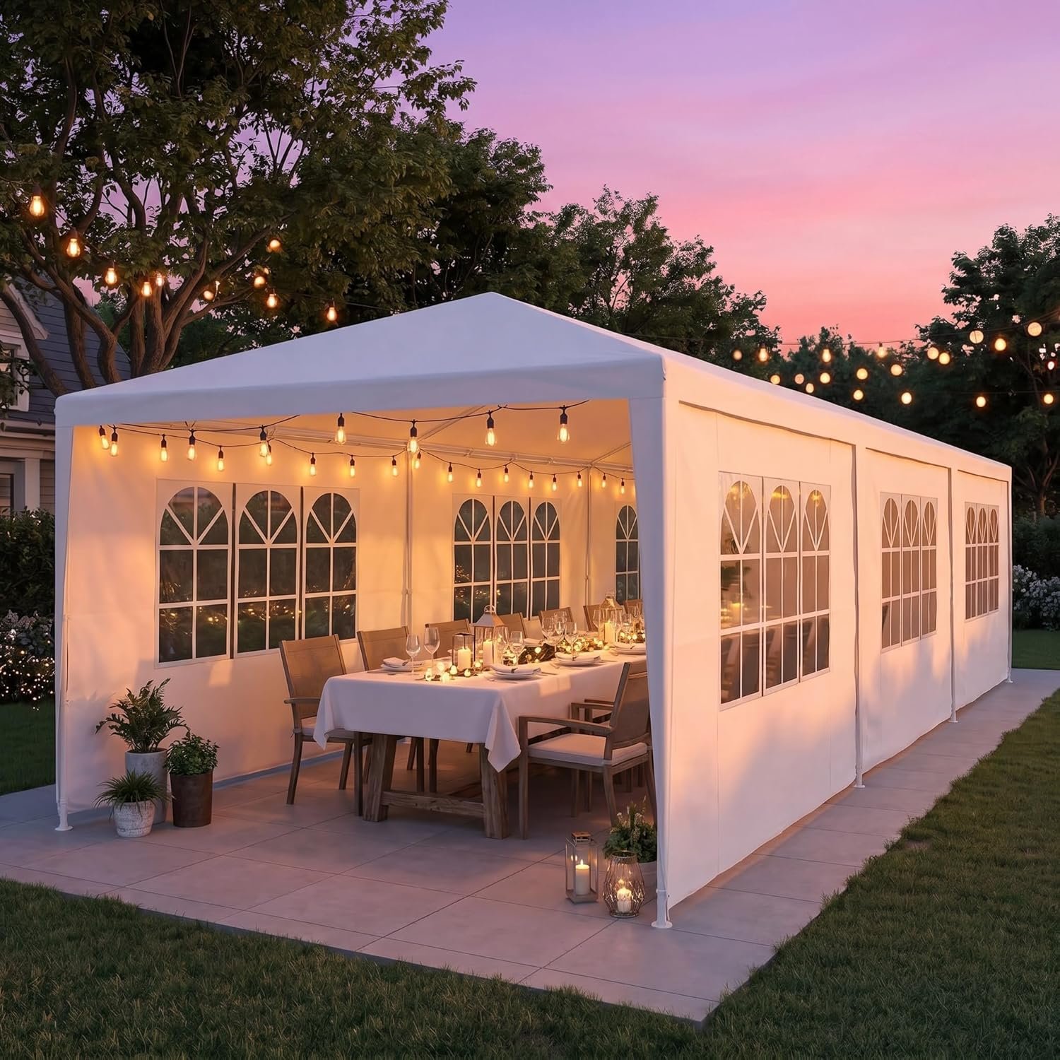 HOTEEL 10×30 Party Tent, Large 300 Sq Ft Backyard Event Outdoor Canopy Holds 40+ Guests, with 8 Removable Sidewalls & 2 Zipper Doors, Carpas para Fiestas for Wedding, BBQ & Baby Shower, White