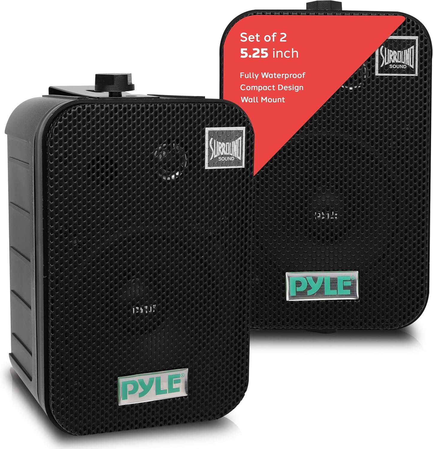 Pyle Home Dual Waterproof Outdoor Speaker System – 5.25 Inch Pair of Weatherproof Wall/Ceiling Mounted Speakers w/Heavy Duty Grill, Universal Mount – for Use in The Pool, Patio, Indoor PDWR40B (Black)