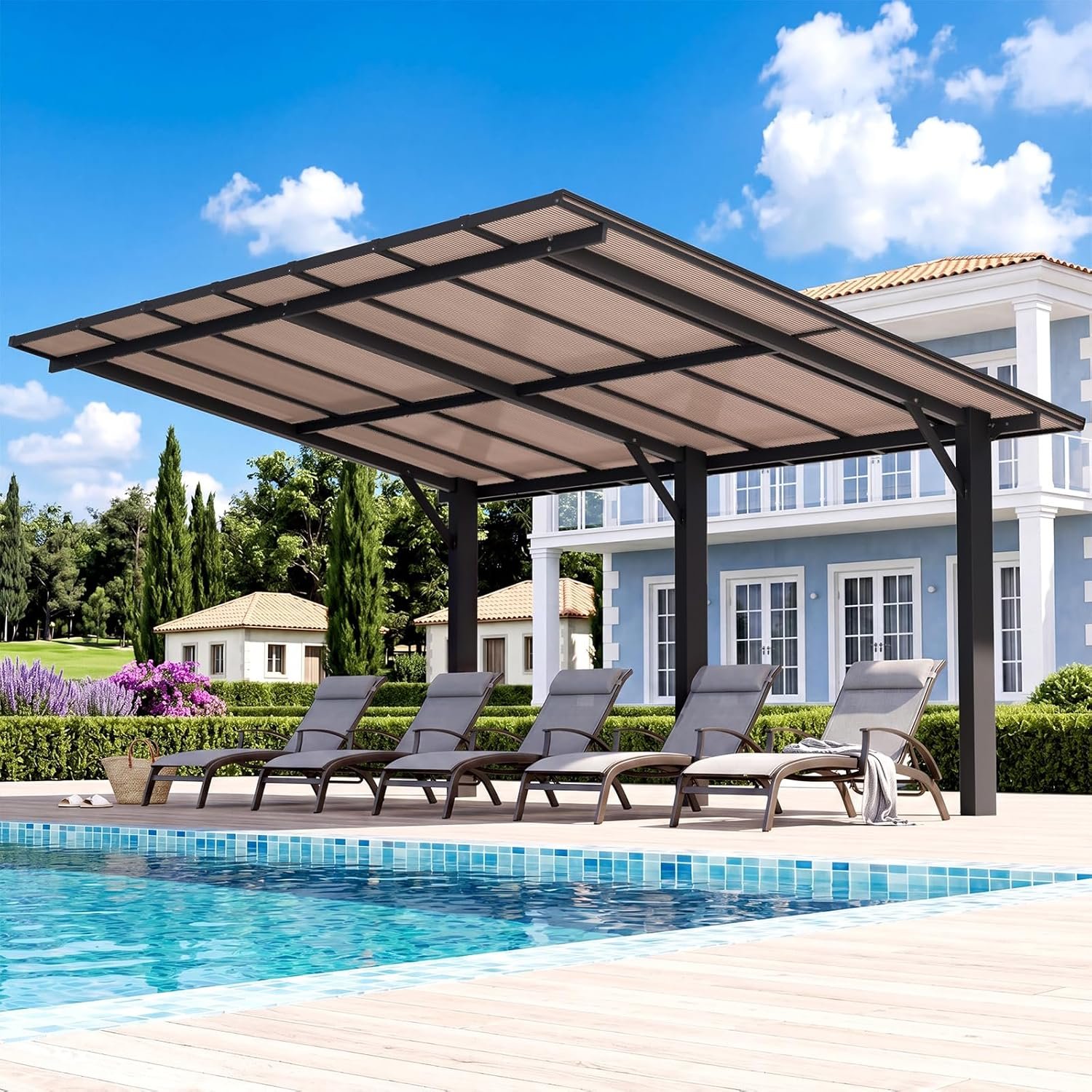 Aoxun 14′ x 10′ Gazebo, Freestanding Pergola with Roof, Heavy Duty Outdoor Pergolas for Patios, Hard Top Metal Wall-Mounted Pergola, 4.72″ Thick Support Posts Carport Shelter for Patio, Backyard