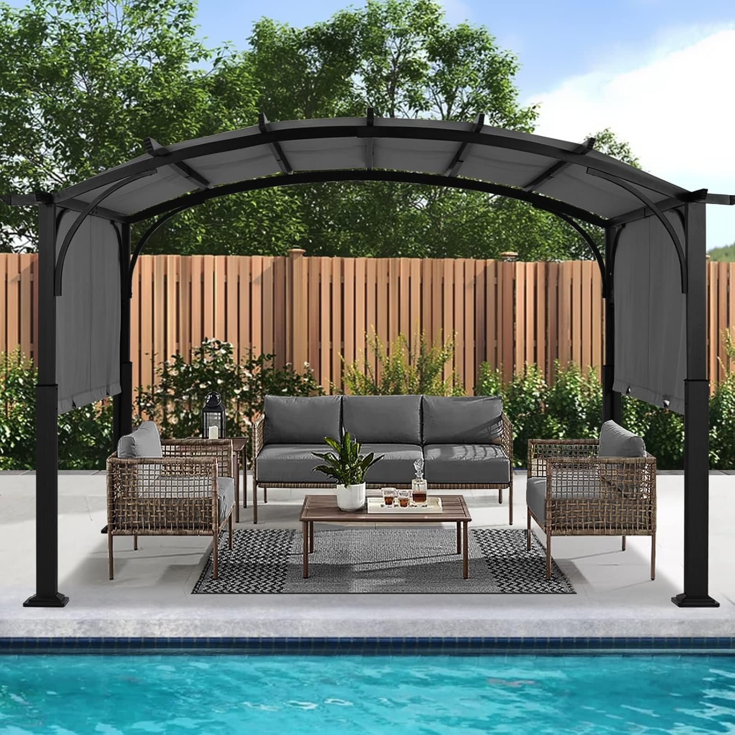 ABCCANOPY Outdoor Pergola 10’x12′, Arched Patio Gazebo with Retractable Sun Shade, Dary Gray