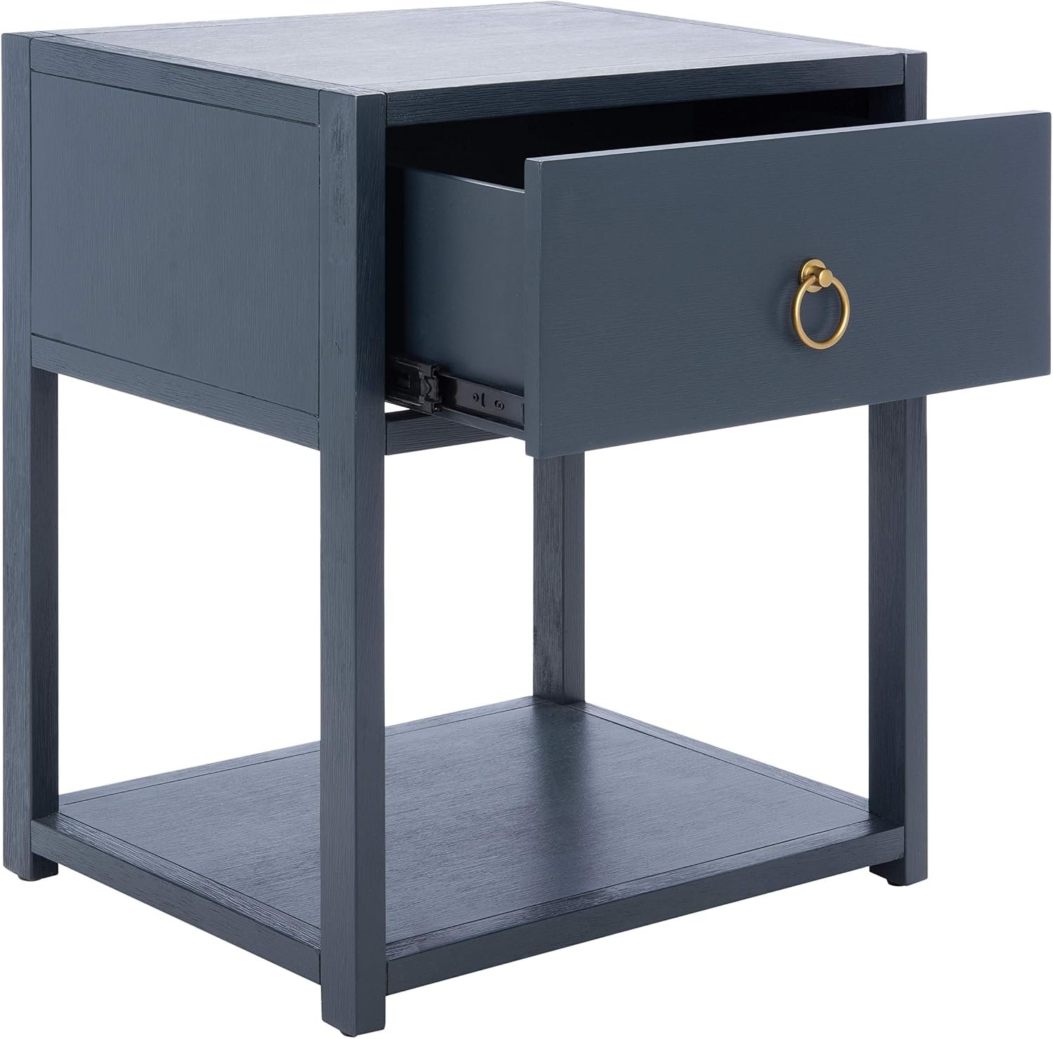 SAFAVIEH Furniture – Sadie 1-Drawer Nightstand – Navy – Wood – Glam Gold Hardware Design – Ideal for Bedroom, 21″W x 17.2″D x 26″H – Fully Assembled (NST9201A)