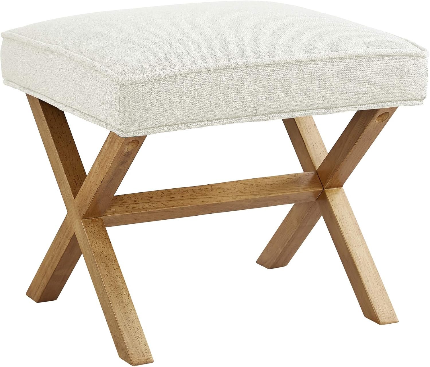 Amazon Basics Small Ottoman Foot Rest, Mid-Century Modern X Square Polyester Foot Stool, Linen, Ivory White, 18″ D x 19.8″ W x 18.3″ H