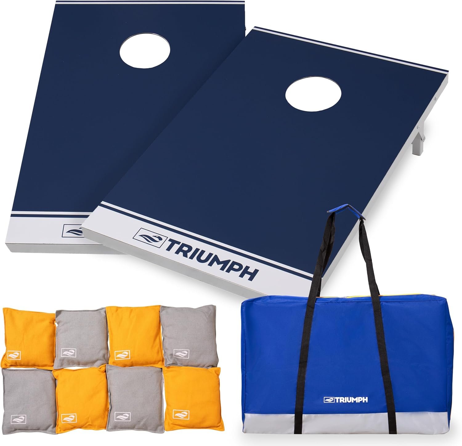 TRIUMPH SPORTS USA All-Weather Aluminum 2×3 Cornhole Set – Includes 2 Boards, 8 Cornhole Bags, and Travel Case,Blue