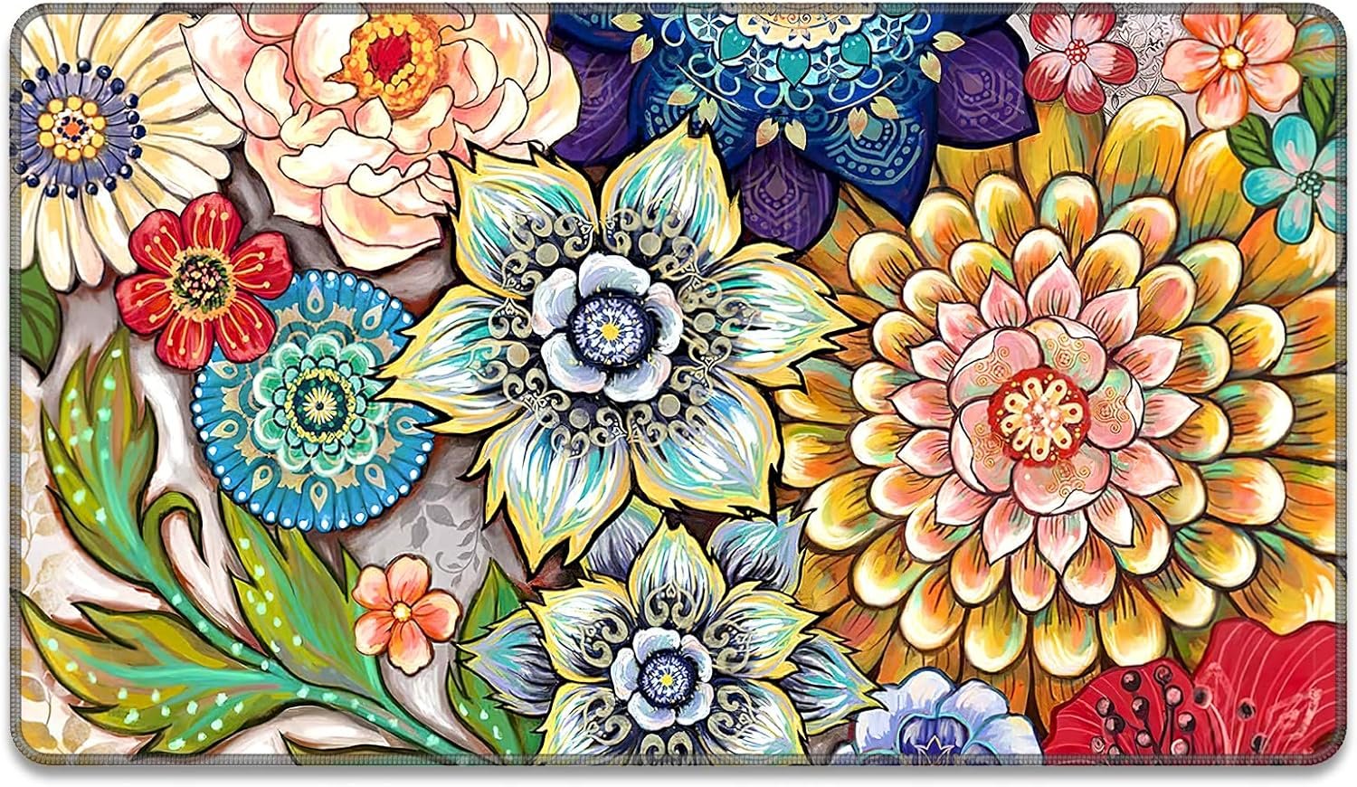 Rnivvi Front Door Mat, 30″x17″ Cute Flower Theme Indoor Outdoor Welcome Mat, Heavy Duty Low Profile Anti-Slip Entryway Rug for Home Entrance, Floor, Patio Entry, Mud Room, Mandala Floral