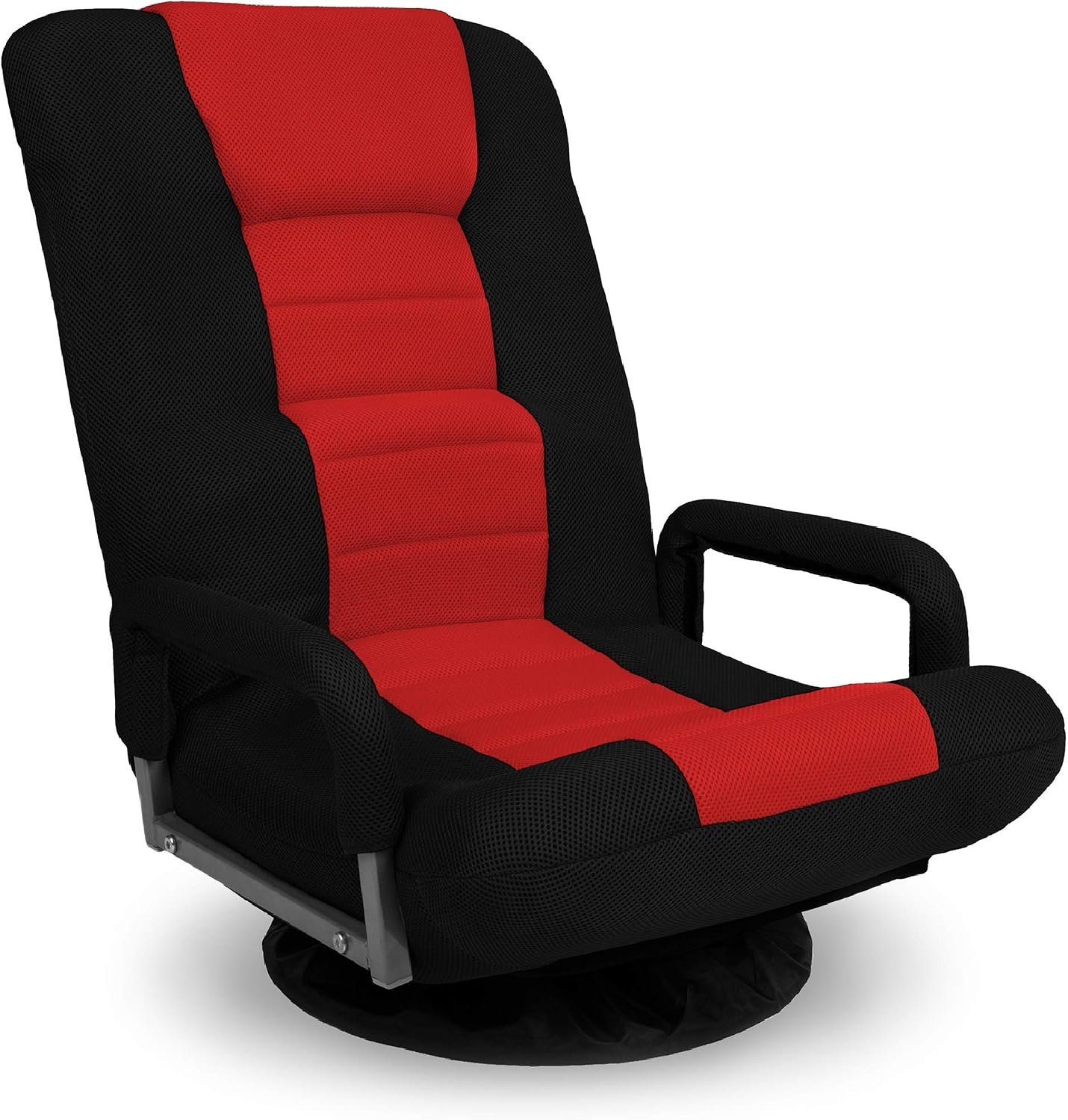 Best Choice Products Swivel Gaming Chair 360 Degree Multipurpose Floor Chair Rocker for TV, Reading, Playing Video Games w/Lumbar Support, Armrest Handles, Adjustable Foldable Backrest – Black/Red