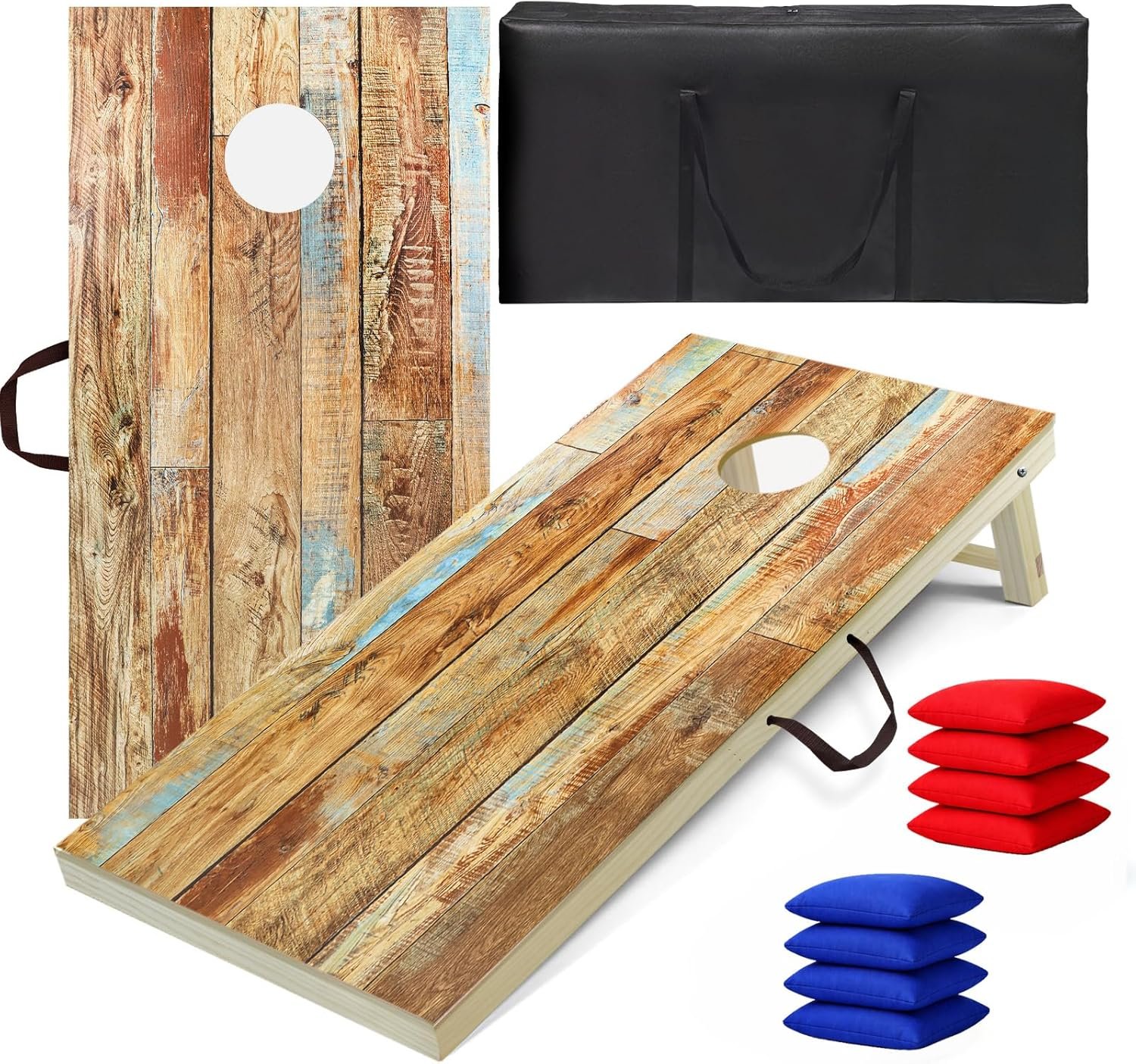 Solid Wood Premium Cornhole Boards Set 4x2FT Regulation Size, Solid Wood Outdoor Corn Hole Game for Adults & Family, Waterproof All Weather with 8 Bean Bags & Carry Bag for Backyard Tailgate Beach DIY