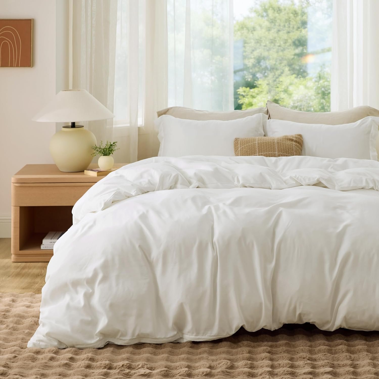 Bedsure Duvet Cover Queen Size – Soft Double Brushed Bedding Set for Kids & Adults, Zipper Closure, 3 Pieces, Includes 1 Duvet Cover (90″x90″) & 2 Pillow Shams, NO Comforter, Cream White