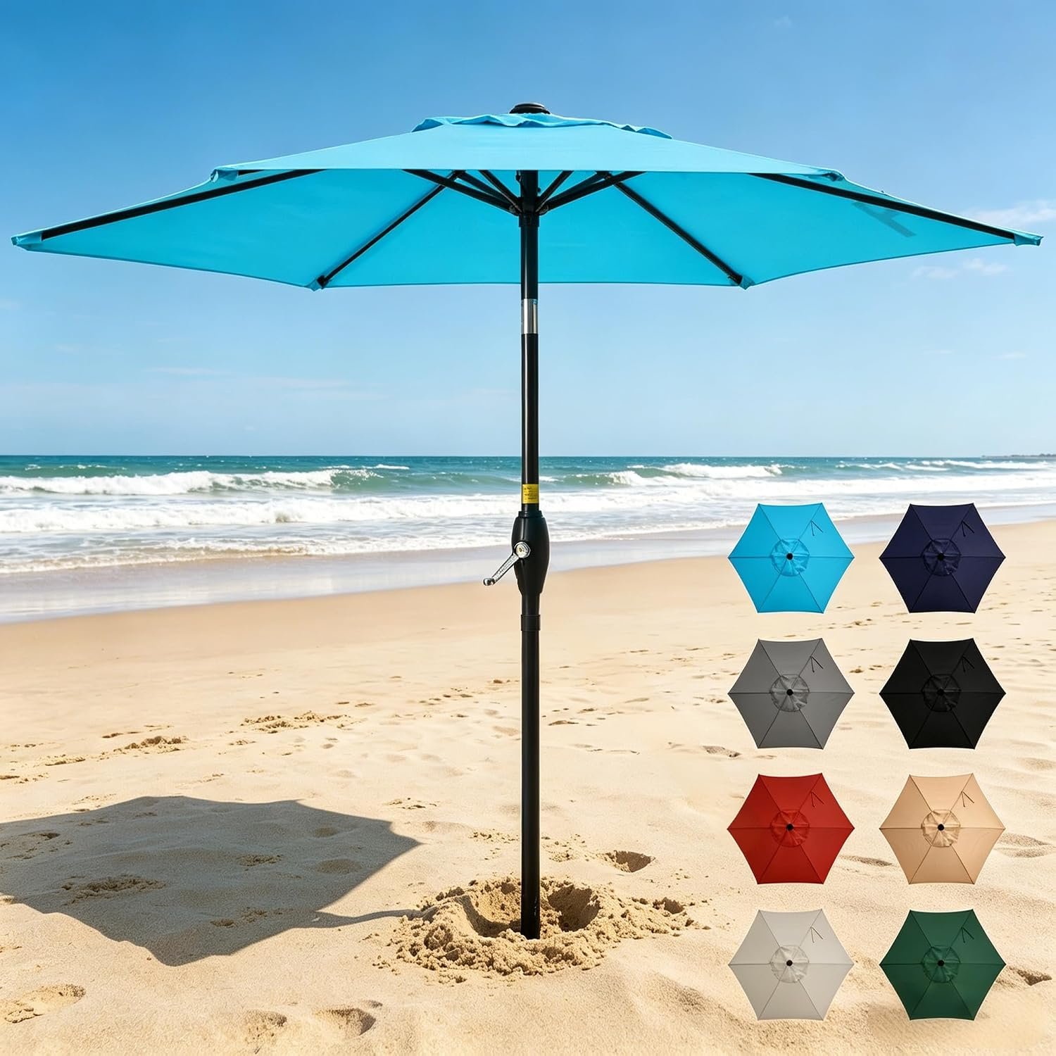 Wisteria Lane Outdoor Patio Umbrella, 7.5′ Patio Umbrella, Market Umbrella, Large Outdoor Umbrella, Metal Pole Umbrella with Push Button Tilt and Crank, Polyester Canopy
