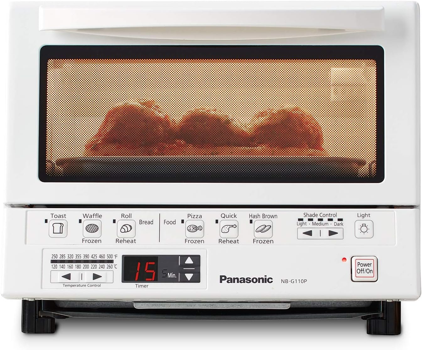 Panasonic FlashXpress Toaster Oven Countertop, 4-Slice Compact Size with Double Infrared Heating, 6 Auto Cook Options and Precise Temperature Control, 1300W – NB-G110P-W (White)