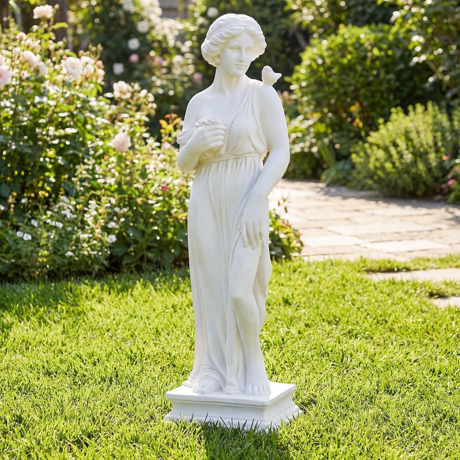 Giantex 31.5″ Greek Goddess Statue with Bird, Roman Style Outdoor Garden Statue, Mythology Sculpture with Antique Finish, Weather-Resistant Magnesium Oxide Yard Decor for Patio, Lawn, Courtyard
