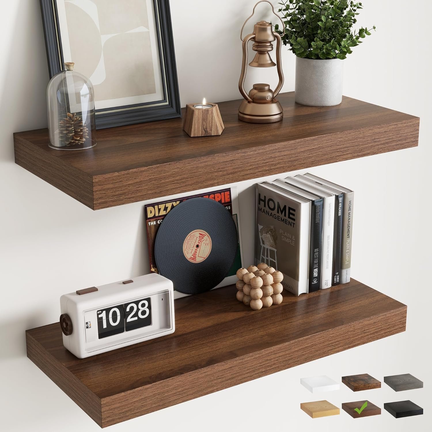 30 Inch Floating Shelves for Wall Set of 2, 12″D Wood Grain Bathroom Shelves with Invisible Brackets, Easy Install Engineered Wood Storage Shelves for Kitchen, Living Room, Bedroom, Walnut Finish