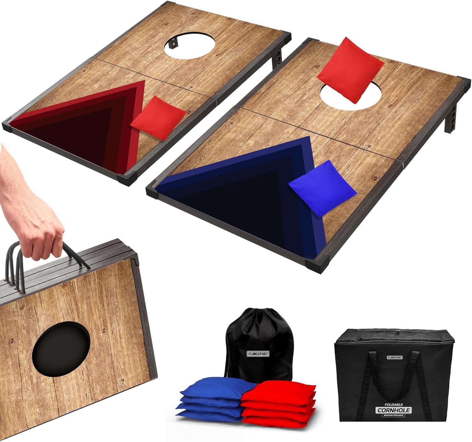 Portable Cornhole Board Set 24″x15″, Wooden Travel Size Corn Hole Game Sets, Incl 2 Boards 8 Canvas Bean Bags, Valentines Day Gifts for Him, Indoor & Outdoor Games, Gifts for Teens & Adults