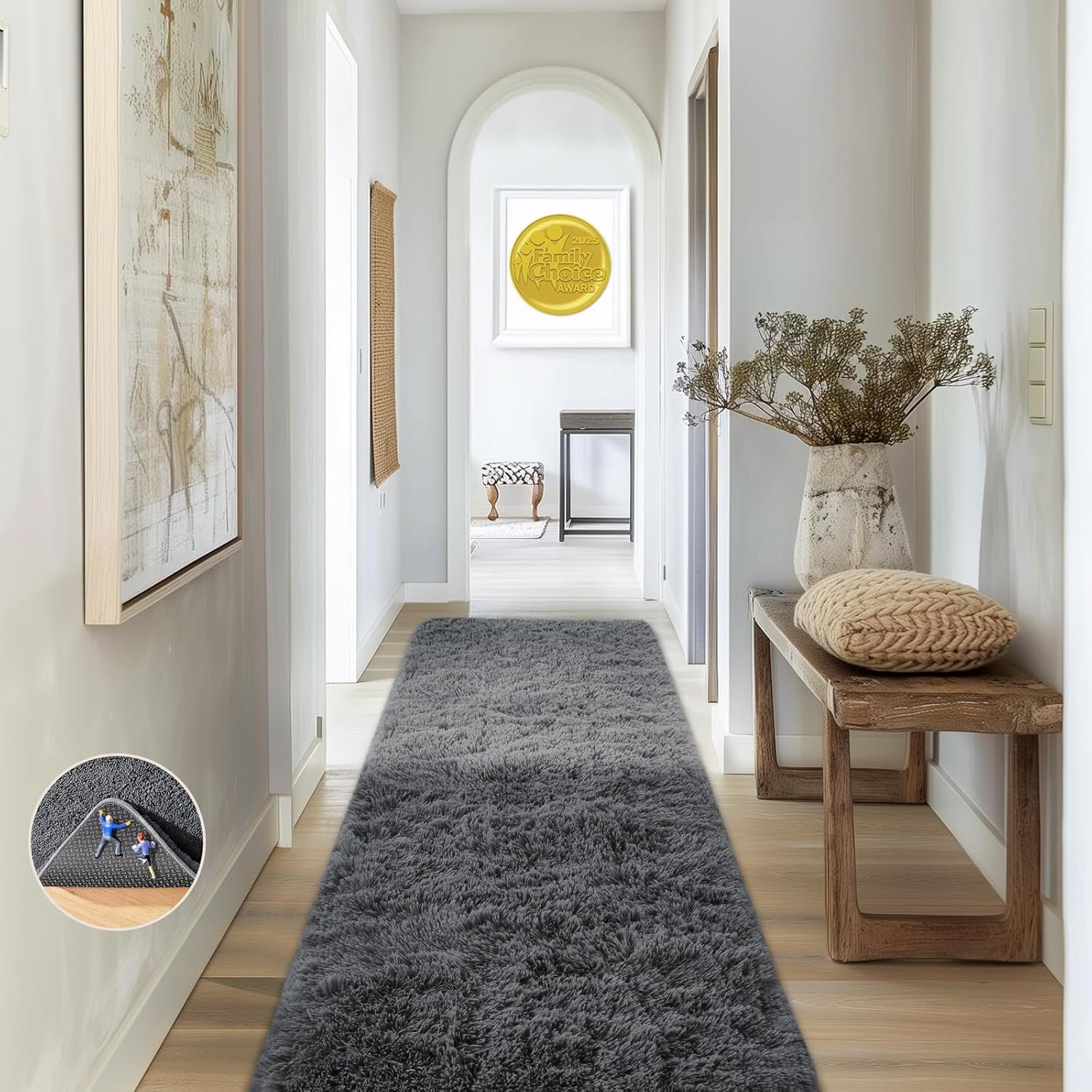Ophanie 2×6 Washable Runner Rug for Hallway,Non-Slip Fluffy Soft Bedside Rugs, Bedroom Living Room Grey Shaggy Gray Carpet for Kids Girls Boys Dorm Nursery Home Decor Aesthetic