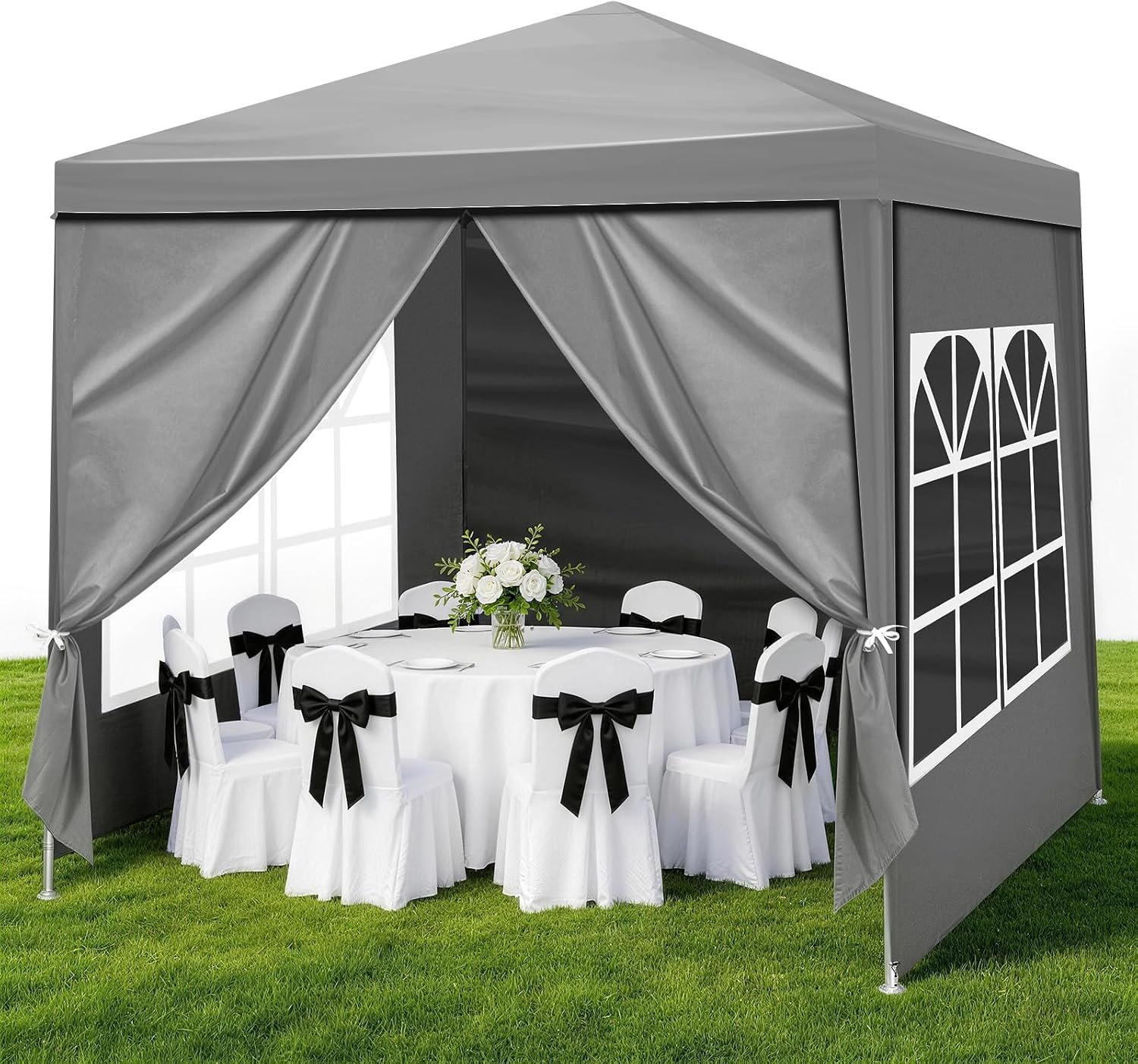 Outvita Outdoor Party Tent, Patio Canopy Tent Gazebo with Removable Sidewalls Instant Event Tent for Cater Events Wedding Birthday Pavilion Beach BBQ (6.5’x6.5′)