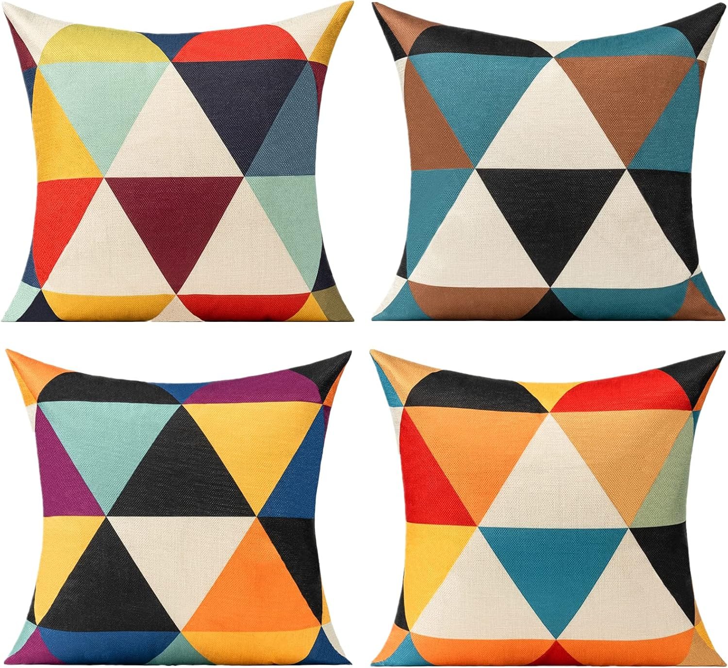 All Smiles Outdoor Throw Pillow Covers 18×18 Set of 4 Boho Colorful Fun Mid Century Modern Home Décor Summer Fall Cushion Cases for Patio Furniture Couch Living Room, Yellow Orange Geometric