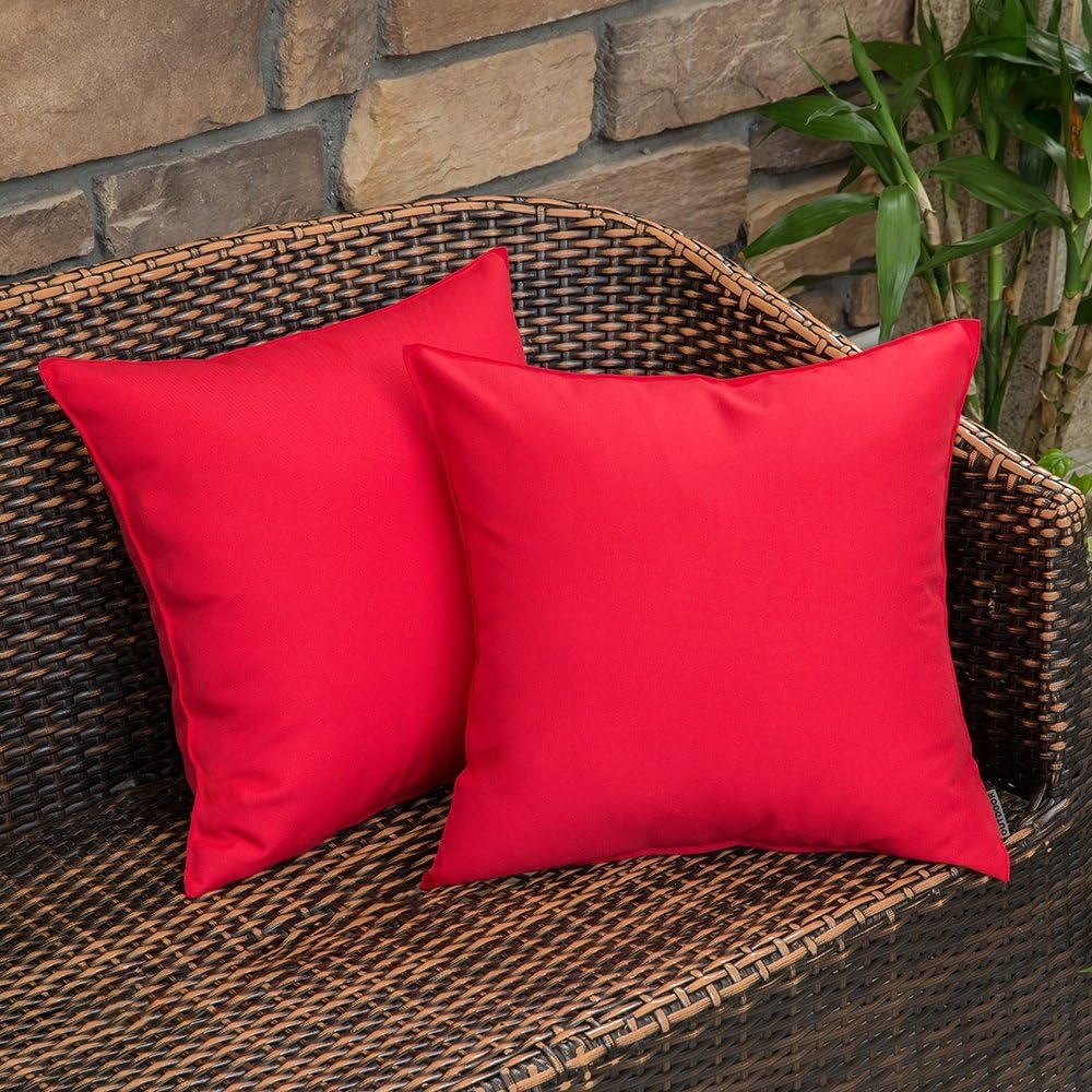 MIULEE Pack of 2 Decorative Outdoor Waterproof Pillow Covers Square Garden Cushion Sham Throw Pillowcase Shell for Spring Patio Tent Couch 18×18 Inch Red