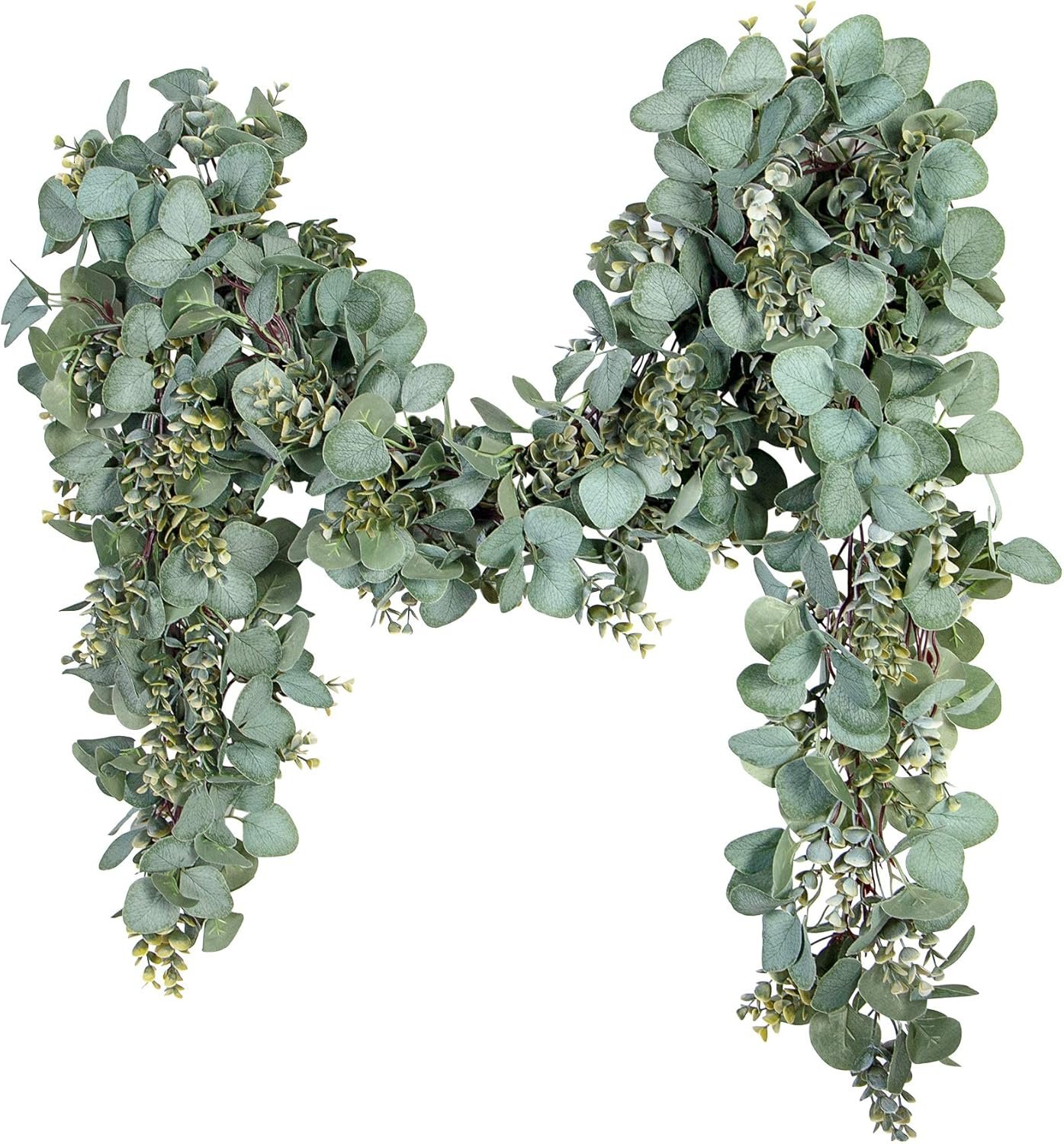 Ouddy Decor Eucalyptus Garland 6.56 Ft Lush Silver Dollar Leaves Boxwood Artificial Faux Greenery Vines for Baby Shower Wedding Party Table Runner Room Home Mantle Decor