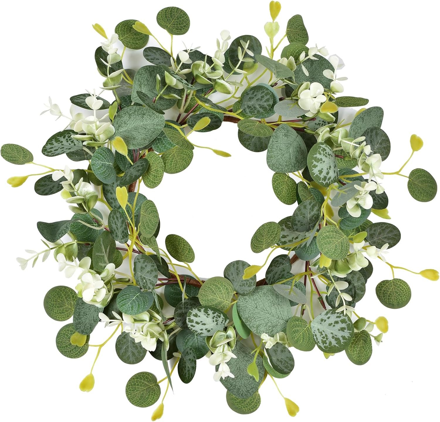 LSKYTOP Artificial Green Eucalyptus Wreaths 14” Spring Summer Eucalyptus Leaf Wreaths for Home Farmhouse Front Door Decor
