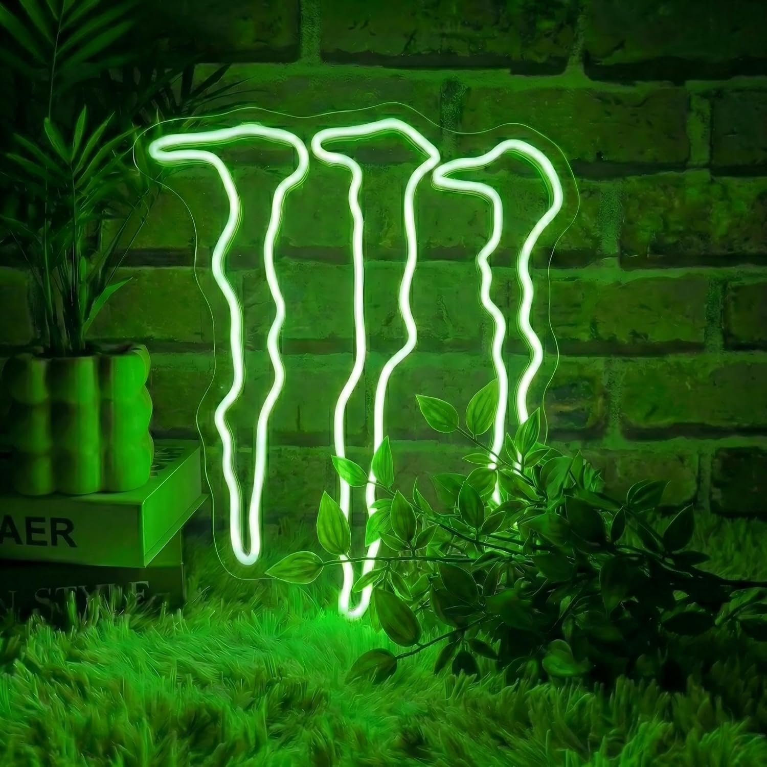 Green Energy Neon Sign Wall Decor for Bedroom – Man Cave LED Light for Gaming Room & Drinks Bar | Stylish Mark Neon Art Gift for Men – 15.75″ x 12.8″