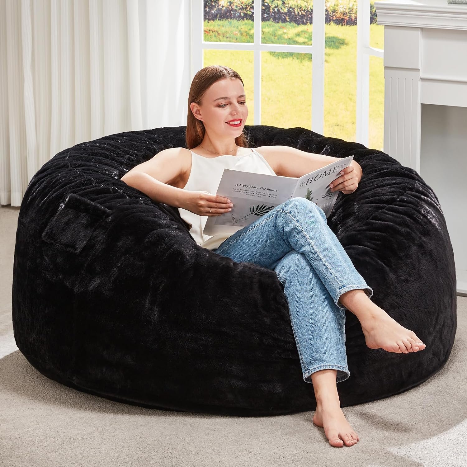 Hobestluk Bean Bag Chair for Adult Giant Beanbag with Filler Black 3FT | Breathable material Removable Machine Washable Cover Memory Foam Living room Bedroom Reading Gaming Oversized Large Big