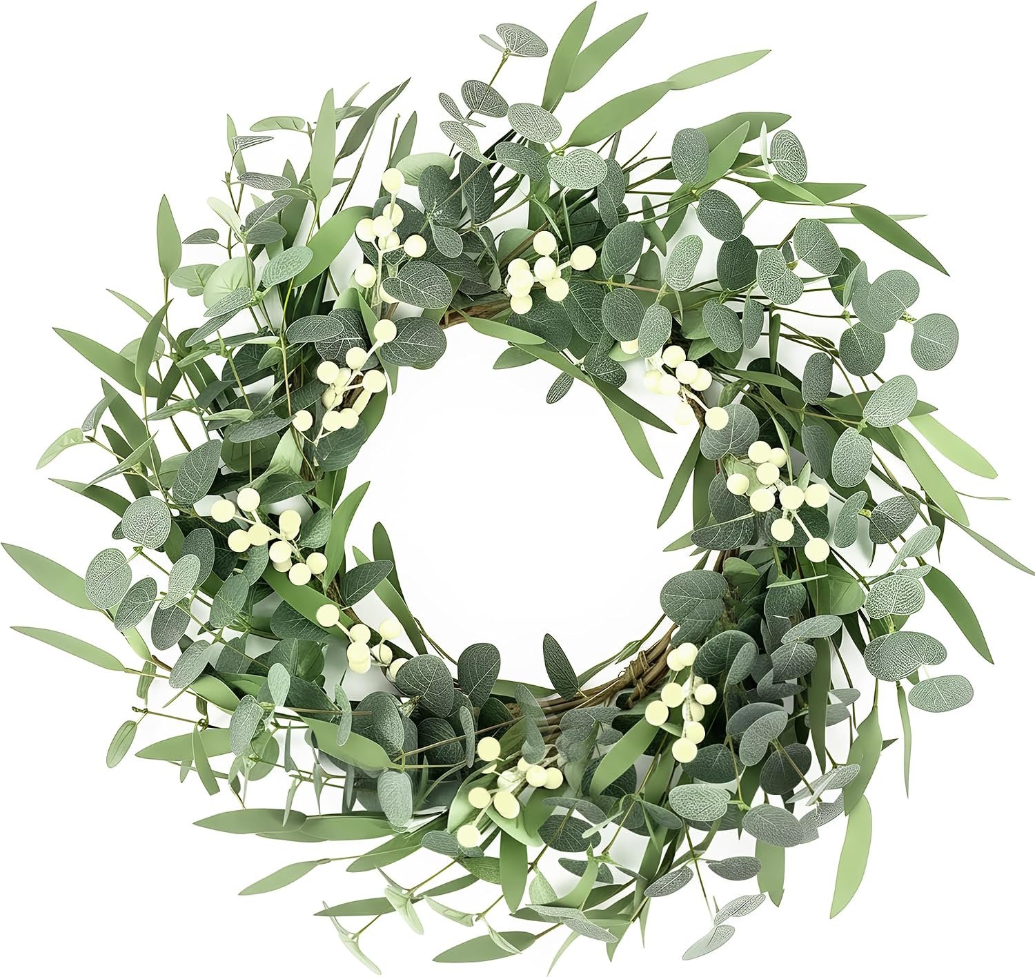 Pinkpum 20” Eucalyptus Wreath for Front Door Green Decor for Home Farmhouse Wall Spring Summer Fall Outdoor Indoor Porch Window All Seasons
