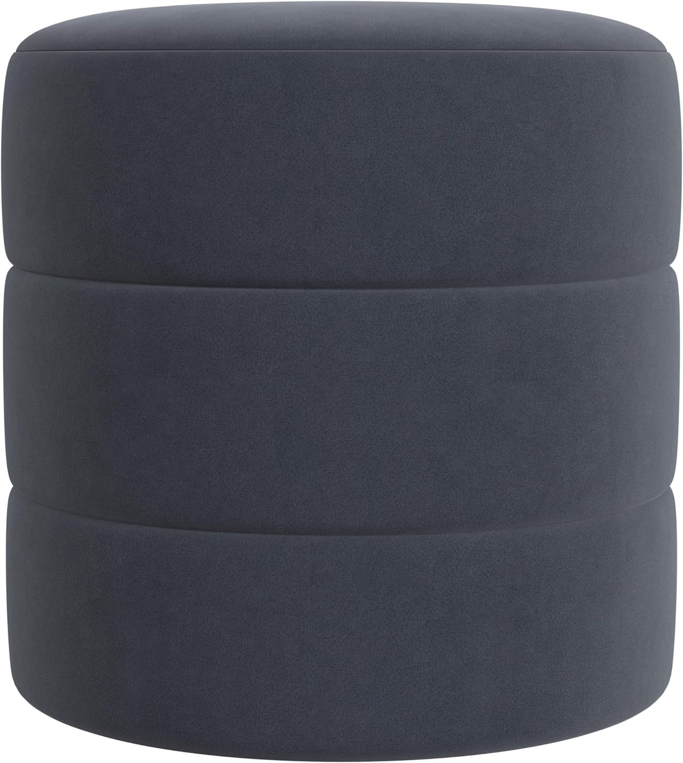 HomePop Upholstered Round Ottoman (No Lid, Seat Only) | HomePop Home Décor | Round Pouf Foot Rest – Steel Blue Velvet