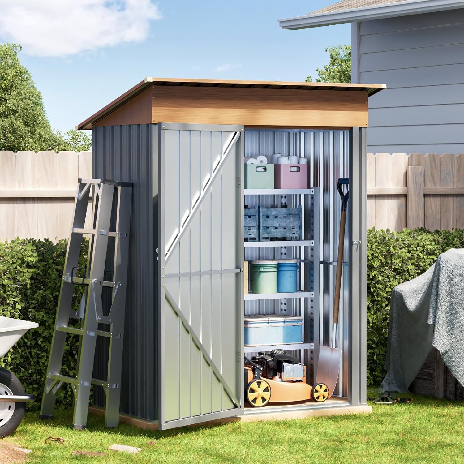 Verdeluxe 5x3FT Multi-Used Shed & Outdoor Storage Shed with Lockable Door, Compact Metal Tool Shed for Garden, Backyard, Patio, Utility, and Various Storage Shed(Matte Gray)