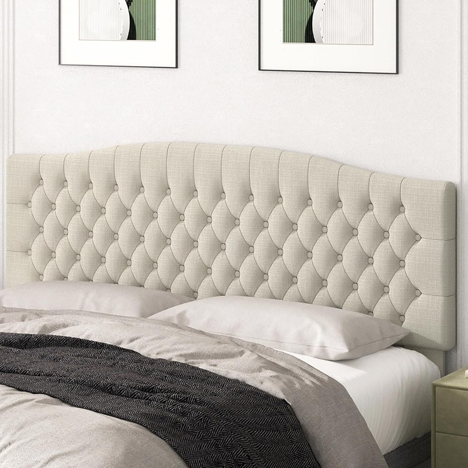 Befurtori King Headboard Only, Upholstered Headboard King Size for Adjustable Bed Linen Tufted Wall Mounted Head Board with Solid Wood Legs, Ivory